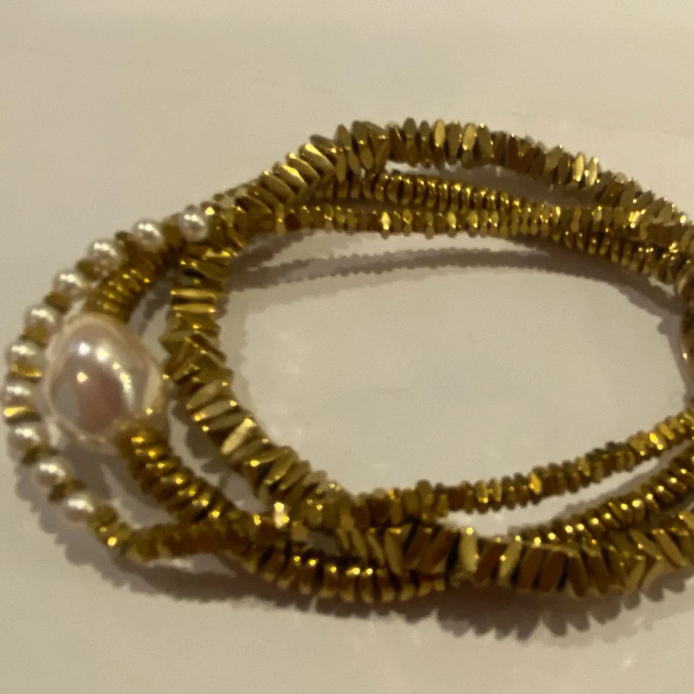 Anthropologie Gold Beaded Wrap Bracelet with Pearl Accent